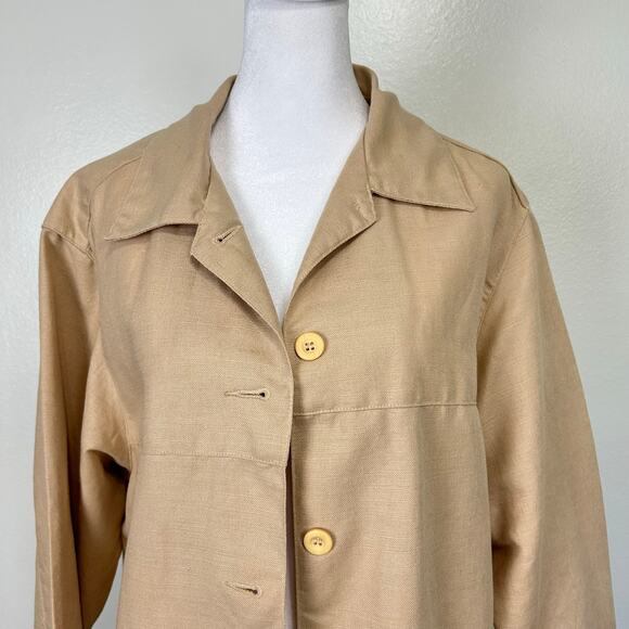 Liz Sport Linen Cotton Blazer Jacket Vintage Small WomensTan Oversized 90s Y2K - Picture 3 of 13